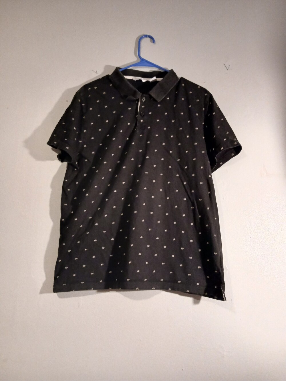 Calvin Klein Black Polo with White Micro Dot Motif. Size Large